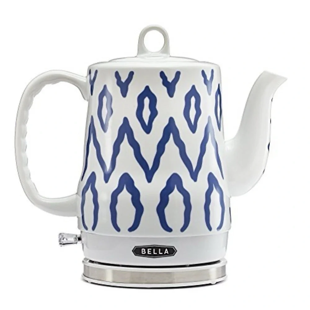 Bella Ceramic Electric Kettle 1.2L Blue White Excellent Ikat Pattern